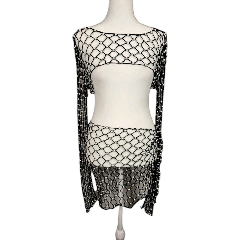 NWT Tularosa Siren Sea Small Crop Top And M/L Sarong Mesh Beaded Swim Cover
